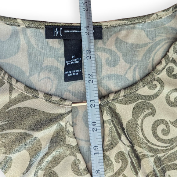 Y2K Gold Shimmer Wrap Blouse SZ M 3/4 sleeve floral silhouette stretch - Picture 7 of 9